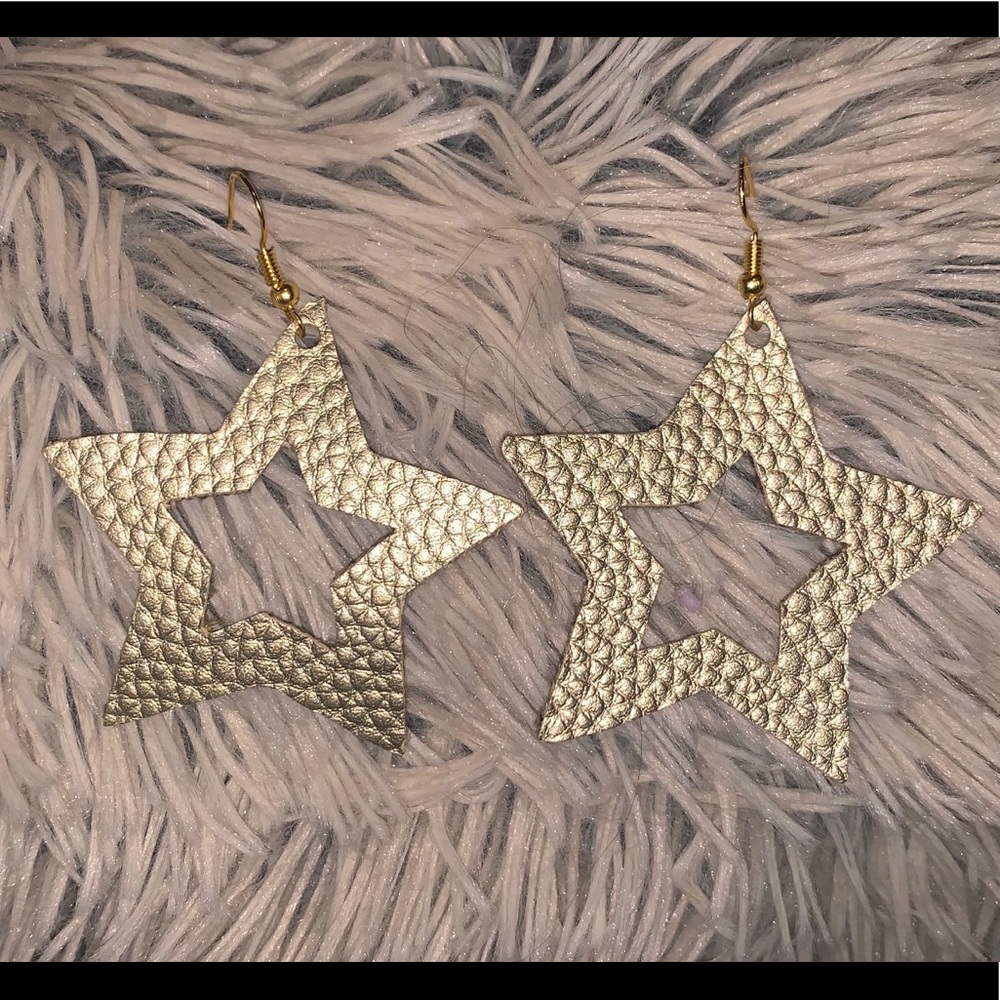 Gold Star faux leather earrings